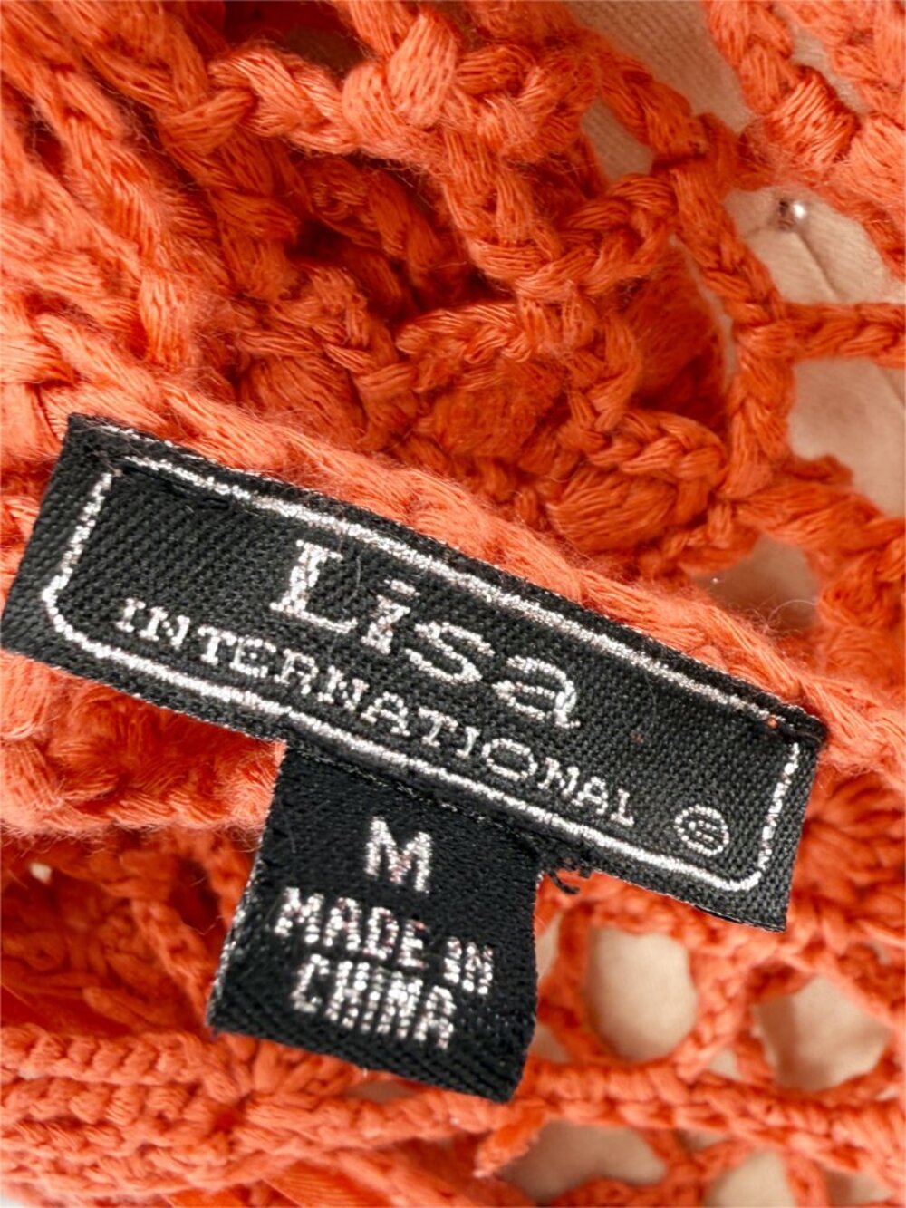 Y2K Lisa International rustic orange fringe knit crochet boho tank top M - Picture 7 of 9